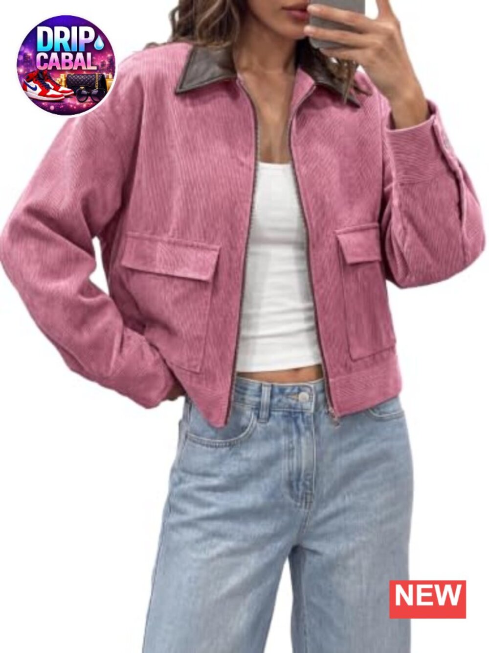 Cropped Corduroy Zip Up Oversized Barn Bomber Jacket